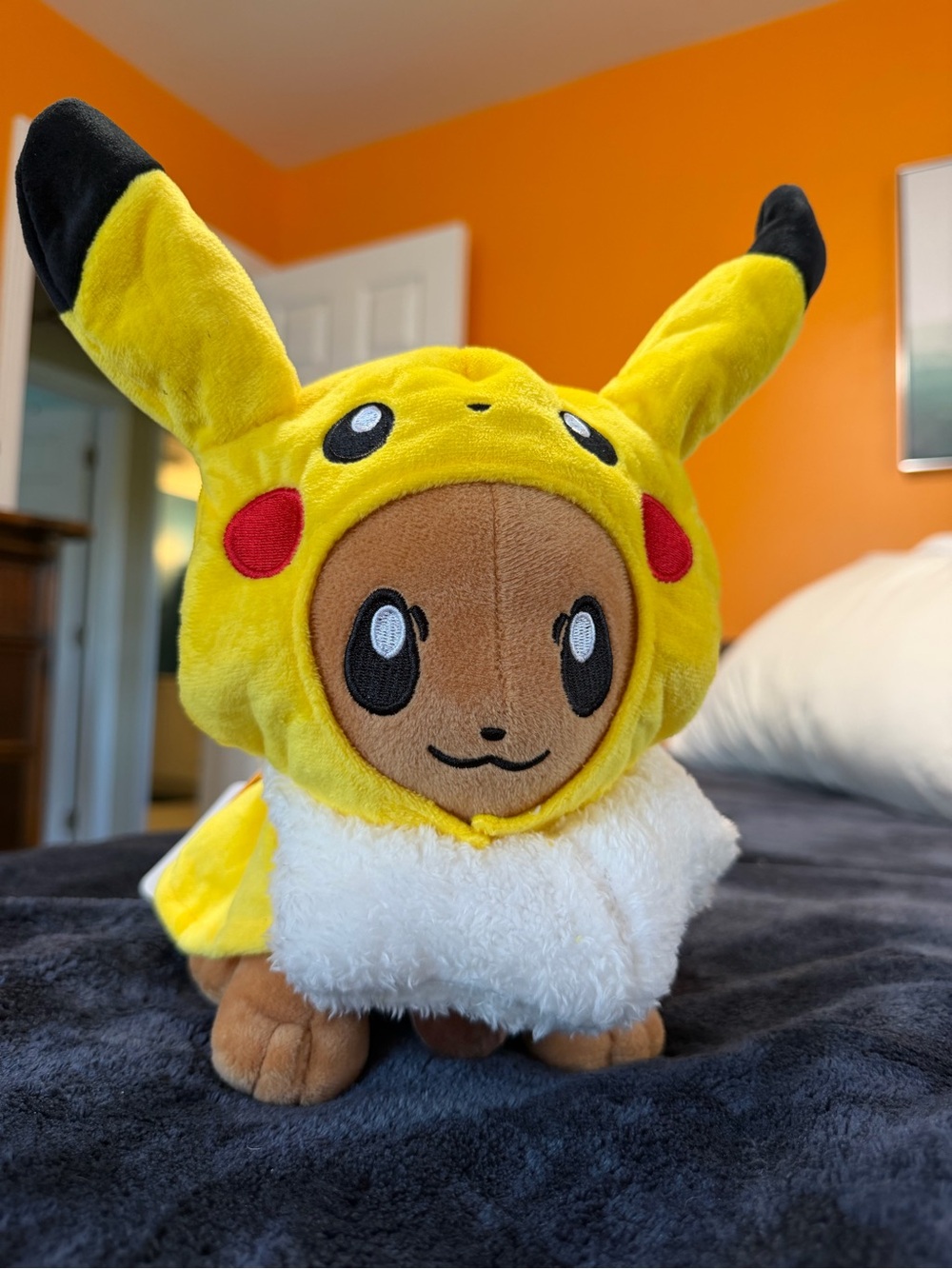 9” Brown Plush Eevee in Yellow Pikachu Costume - Pokemon Collectible